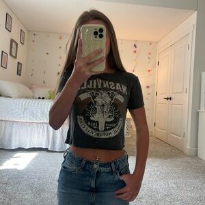 Washed Black Graphic Crop Top